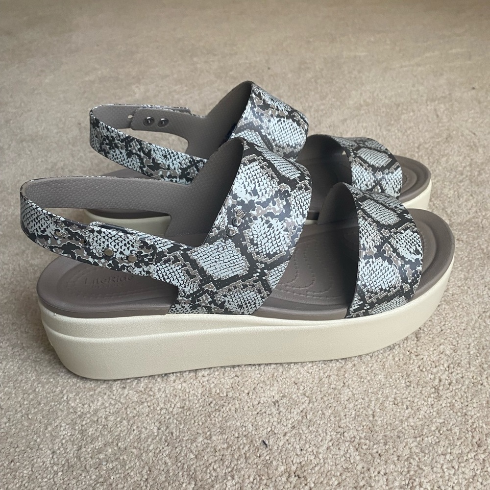 Crocs Snakeskin Low Wedge Sandals